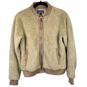 Patagonia Los Gatos Bomber Jacket Khaki Faux Shearling Sherpa Zip Up Outerwear M